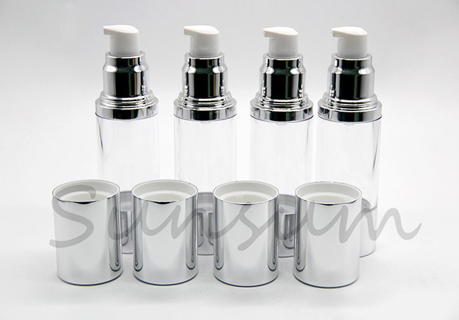 Cosmetic Luxury Airless Silver Cap Bottle with 30ml