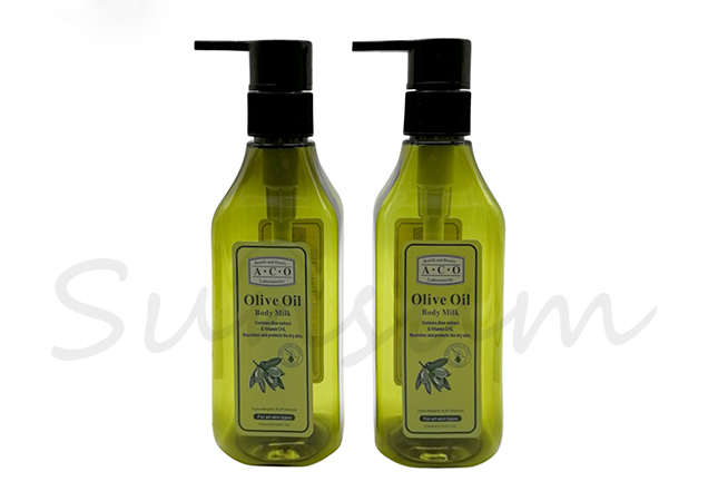 Silk Screen Square Cosmetic Green Oil Skin Care Lotion Bottle