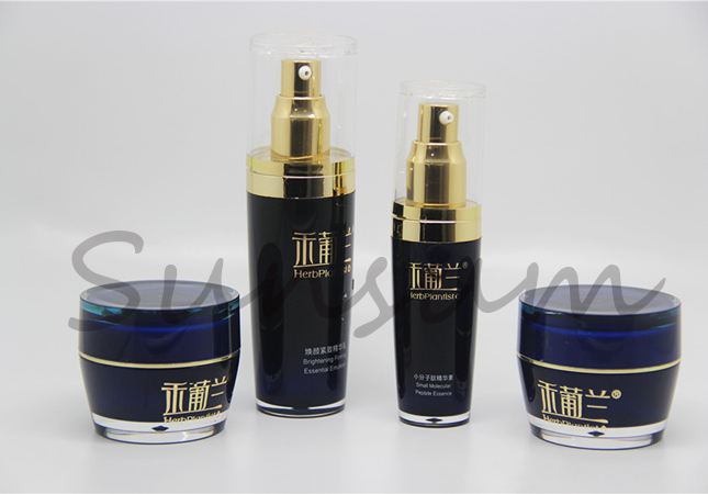 Luxury Elegant Customized Skin Care Acrylic Jar Lotion Golden Pump Bottle