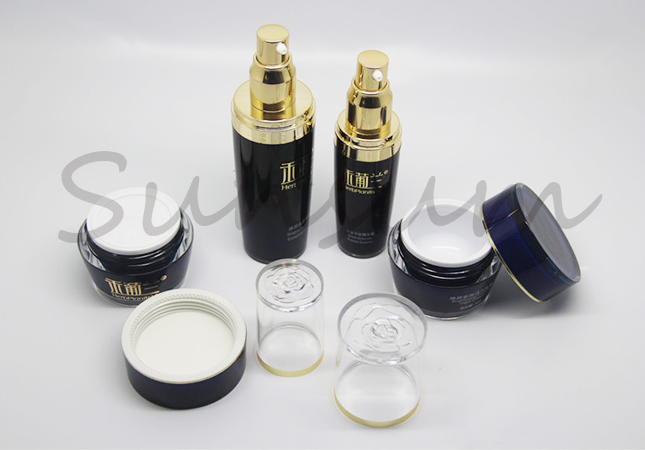 Luxury Elegant Customized Skin Care Acrylic Jar Lotion Golden Pump Bottle