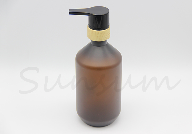 Different Shape Empty Cosmetic Shampoo Amber Packaging Lotion Wood Pump Bottle