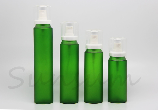 Green Frosted Cosmetic PET Plastic Lotion Spray Pump Bottle