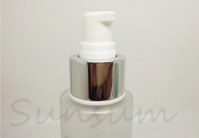 Cosmetic Lotion Silk Screen Printing Lotion Silver Pump Custom Bottle