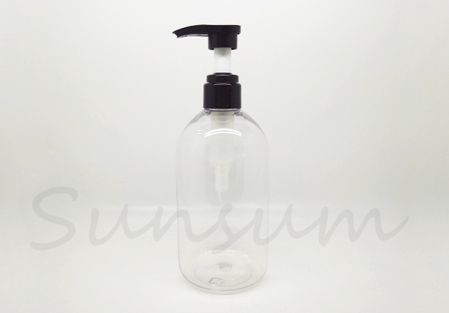 Transparent 500ml PET Plastic Shower Gel Round Container Shampoo Bottle