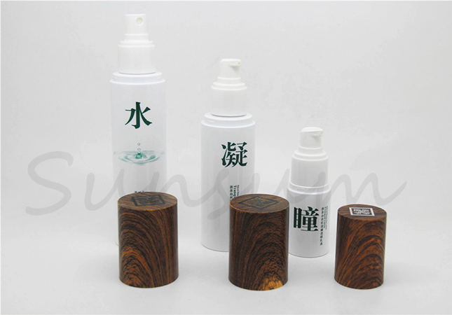 Set 30ml 50ml 80ml Wooden Cap Cosmetic Lotion Bottle