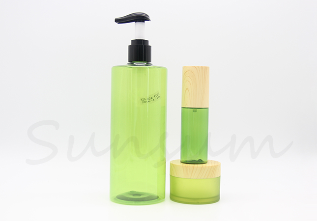 Wood Screw Cap Lotion Bottle with Cosmetic Jar 520ml Shampoo Bottle