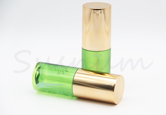 Luxury Cosmetic Golden Lotion Pump Green Frosted Cosmetic Bottle