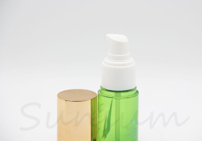 Luxury Cosmetic Golden Lotion Pump Green Frosted Cosmetic Bottle