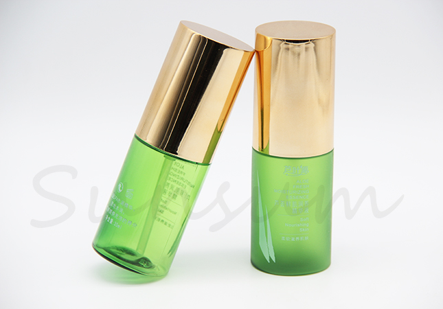 Luxury Cosmetic Golden Lotion Pump Green Frosted Cosmetic Bottle