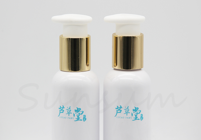 Round Shape Cosmetic Packaging Golden Lotion Pump Spray Bottle