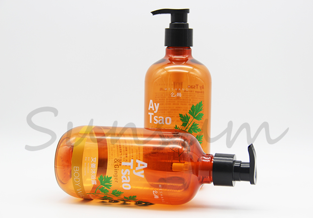 PET Plastic Boston Amber Color Cosmetic Shampoo Pump Shower Gel Bottle 500ml