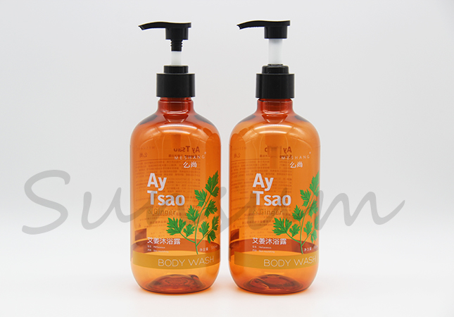 PET Plastic Boston Amber Color Cosmetic Shampoo Pump Shower Gel Bottle 500ml