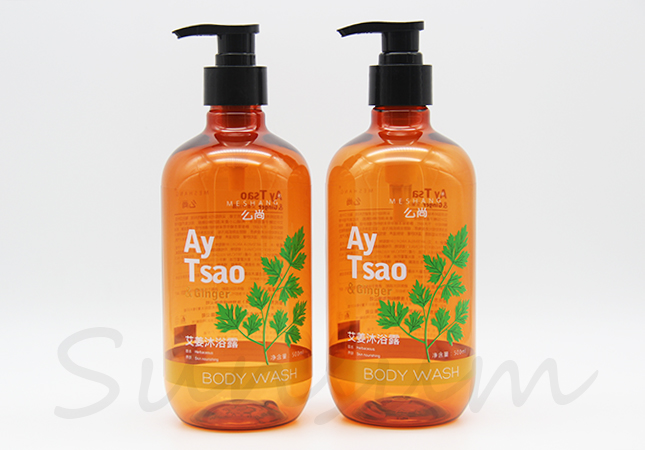 PET Plastic Boston Amber Color Cosmetic Shampoo Pump Shower Gel Bottle 500ml