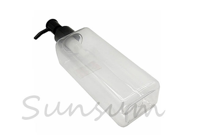 200ml Square Shape Transparent Cosmetic Lotion Black Pump Bottle