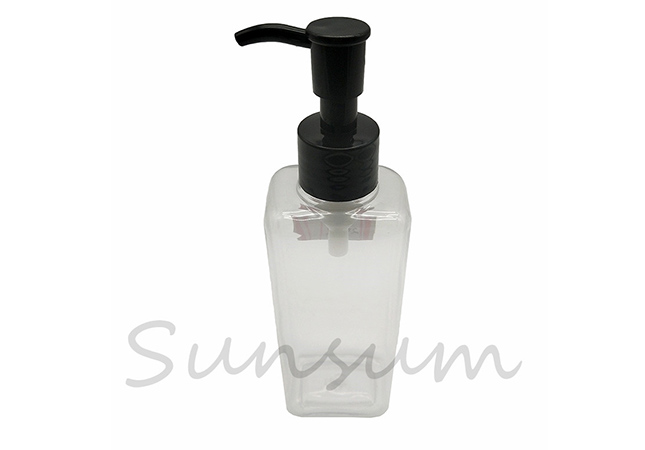 200ml Square Shape Transparent Cosmetic Lotion Black Pump Bottle