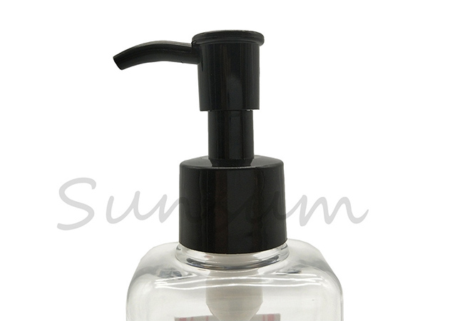 200ml Square Shape Transparent Cosmetic Lotion Black Pump Bottle