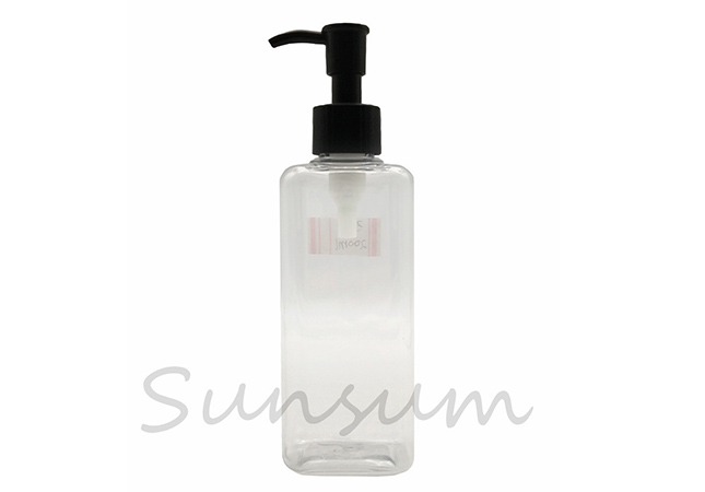 200ml Square Shape Transparent Cosmetic Lotion Black Pump Bottle