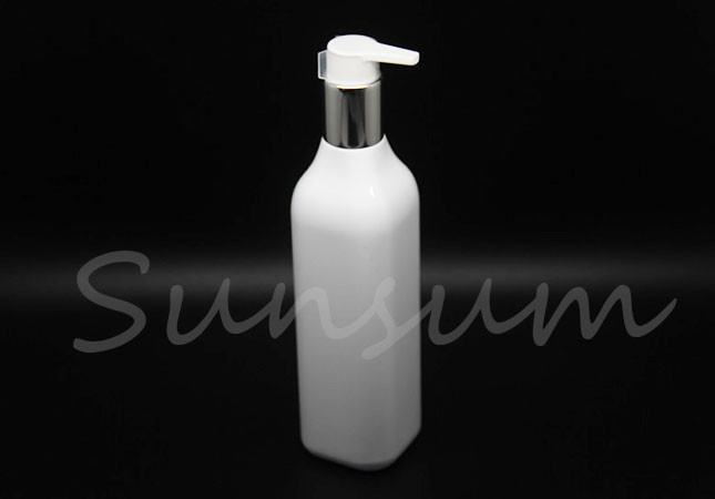 Set Plastic Shower Gel Cosmetic Silver Pump Shampoo Long Neck Square Bottle 