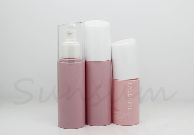 Set Plastic Cosmetic Cleanser Lotion Pump Pink Color Bottle 