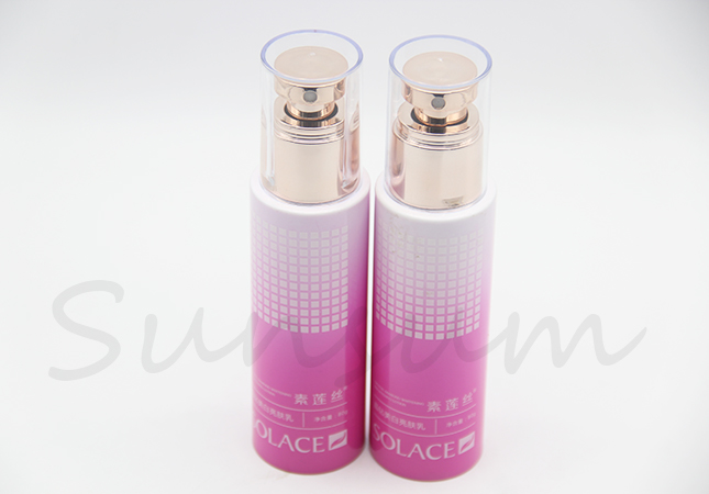 Cosmetic Plastic 100ml Lotion Pump Spray Bottle with Printing