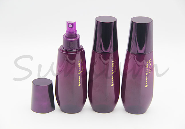 120ml Cosmetic Plastic Unique Shape Purple Color Pump Spray Bottle