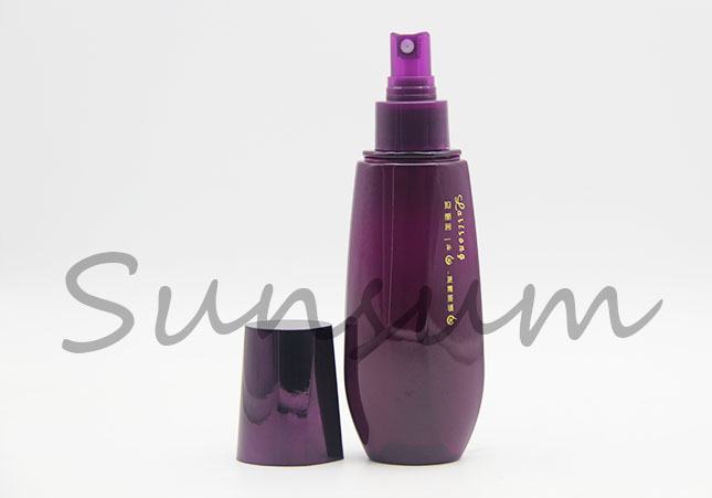 120ml Cosmetic Plastic Unique Shape Purple Color Pump Spray Bottle
