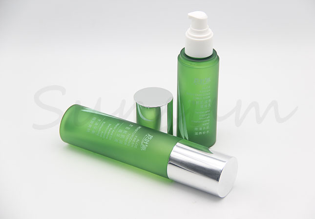 Green Frosted Cosmetic PET Plastic Lotion Cream Bottle