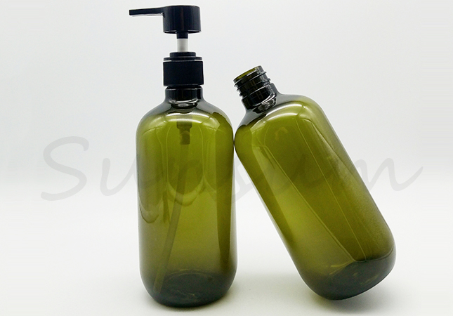 Cosmetic PET Plastic Shampoo Green Color Shower Gel Bottle