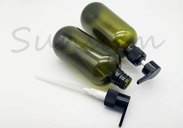 Cosmetic PET Plastic Shampoo Green Color Shower Gel Bottle