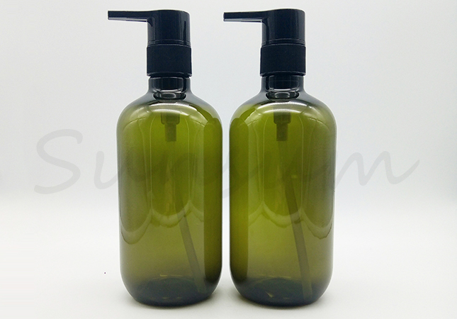 Cosmetic PET Plastic Shampoo Green Color Shower Gel Bottle