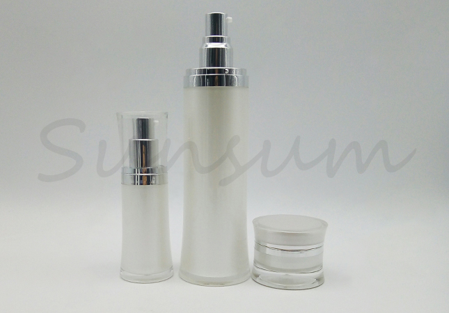 Costomized Logo Luxurious Acrylic Double Wall Jar Lotion bottle With Silver Pump