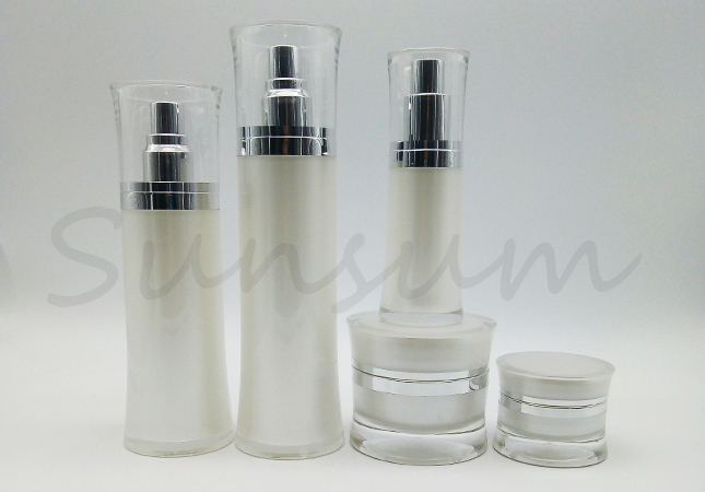 Costomized Logo Luxurious Acrylic Double Wall Jar Lotion bottle With Silver Pump