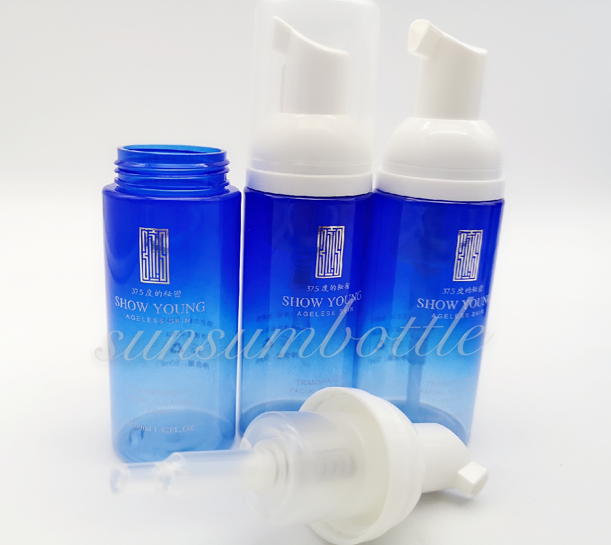 Blue Color Cosmetic Lotion Skin Facial Cleanser Form Bottle