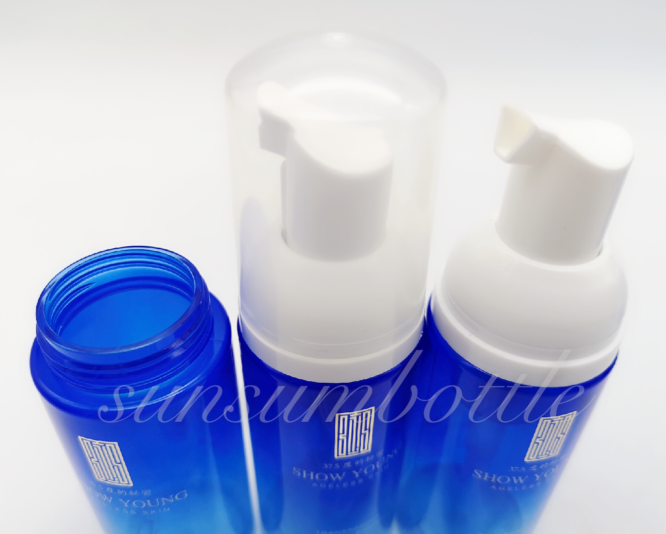 Blue Color Cosmetic Lotion Skin Facial Cleanser Form Bottle