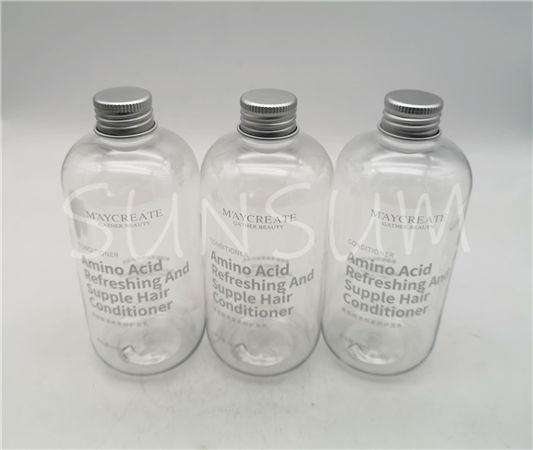 300ml transparent PET screen printing shampoo bottle with aluminum cap 