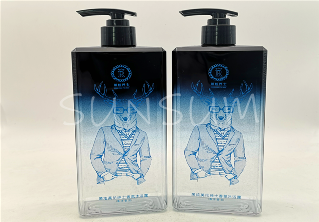 500ml gradient color screen printing flat PETG material body soap shampoo bottle