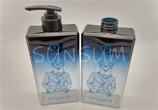 500ml gradient color screen printing flat PETG material body soap shampoo bottle