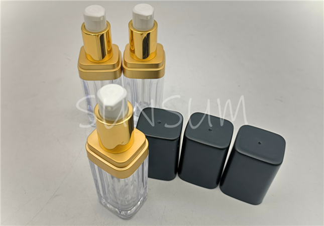 15ml matt black cap flat square metal coating liquid foundation acrylic bottle 
