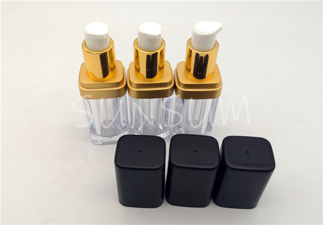 15ml matt black cap flat square metal coating liquid foundation acrylic bottle 