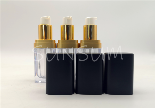 15ml matt black cap flat square metal coating liquid foundation acrylic bottle 