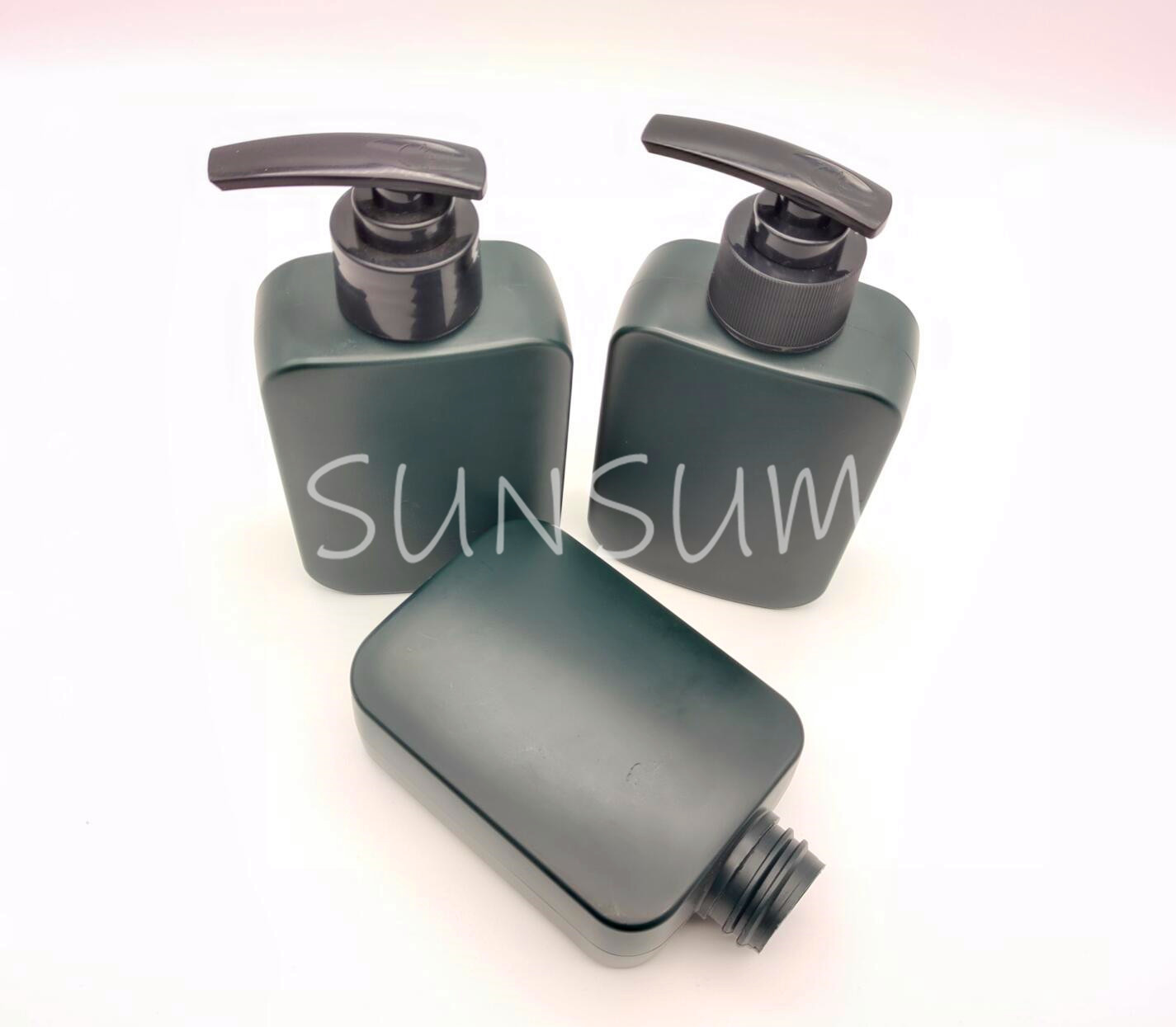 Dark green color HDPE material flat square bottle for shampoo